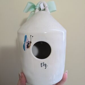 Ceramic Birdhouse with Blue Accents